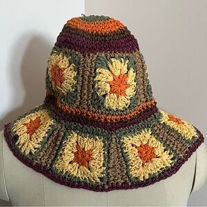 Granny Square Crochet Straw Bucket Hat